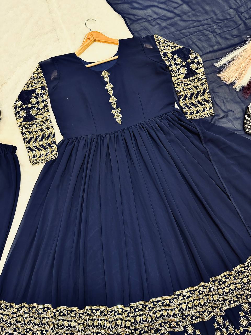 Little Sovereign Navy Embroidered Anarkali